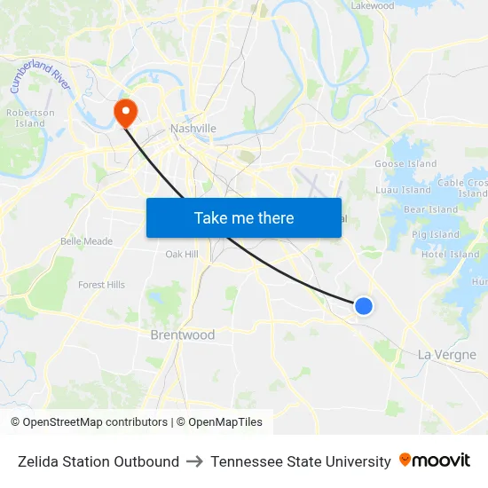 Zelida Station Outbound to Tennessee State University map