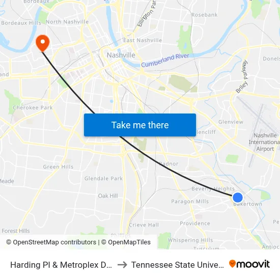 Harding Pl & Metroplex Dr Wb to Tennessee State University map