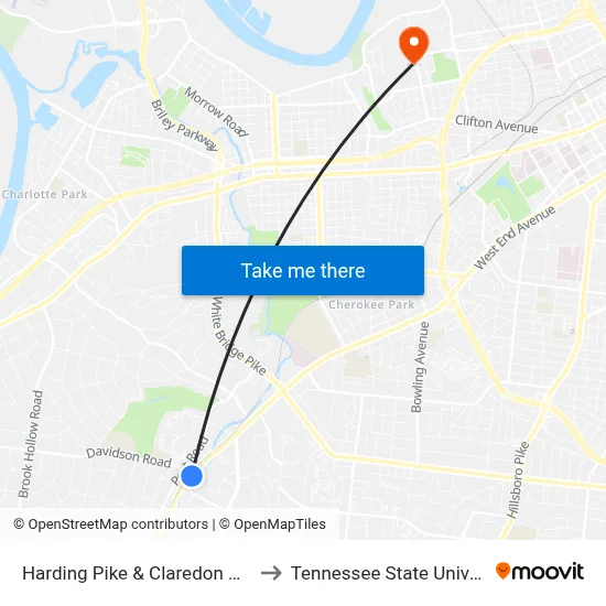 Harding Pike & Claredon Ave Eb to Tennessee State University map