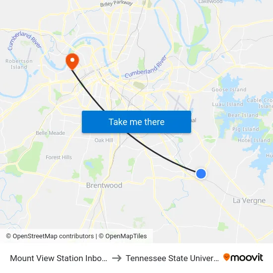 Mount View Station Inbound to Tennessee State University map