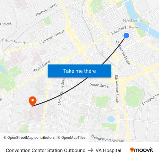 Convention Center Station Outbound to VA Hospital map
