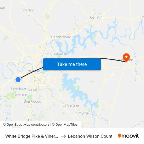 White Bridge Pike & Vineridge Dr Nb to Lebanon Wilson County TN USA map