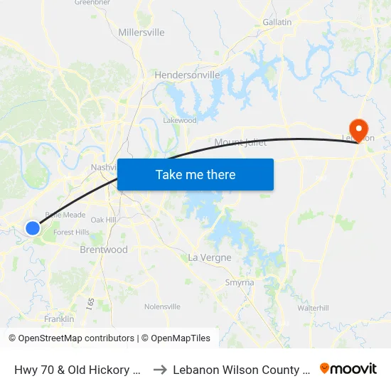 Hwy 70 & Old Hickory Blvd Wb to Lebanon Wilson County TN USA map