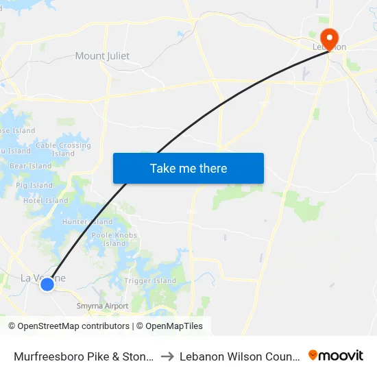 Murfreesboro Pike & Stones River Rd to Lebanon Wilson County TN USA map