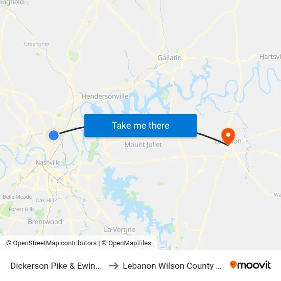Dickerson Pike & Ewing Dr Sb to Lebanon Wilson County TN USA map