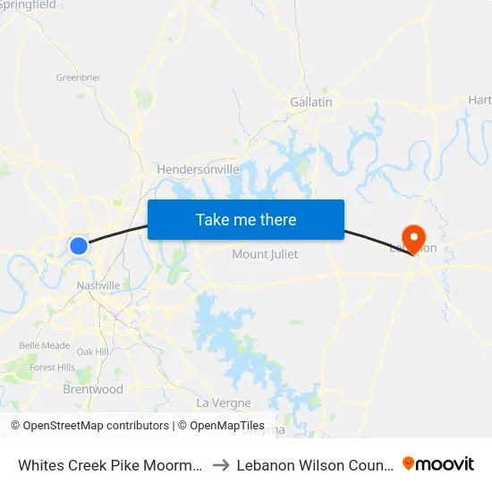 Whites Creek Pike  Moorman's Arm Rd to Lebanon Wilson County TN USA map