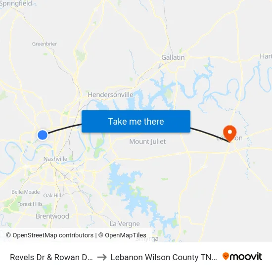 Revels Dr & Rowan Dr Eb to Lebanon Wilson County TN USA map