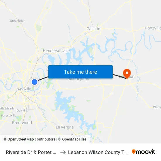 Riverside Dr & Porter Rd Sb to Lebanon Wilson County TN USA map