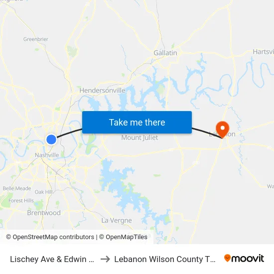 Lischey Ave & Edwin St Sb to Lebanon Wilson County TN USA map