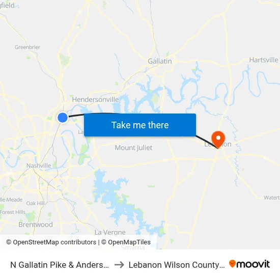 N Gallatin Pike & Anderson Ln Nb to Lebanon Wilson County TN USA map