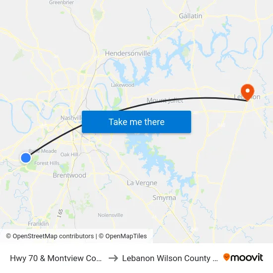 Hwy 70 & Montview Condos Eb to Lebanon Wilson County TN USA map