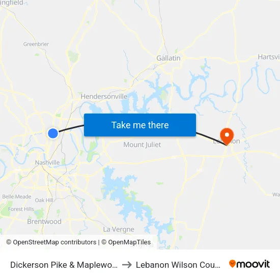 Dickerson Pike & Maplewood Trace Nb to Lebanon Wilson County TN USA map