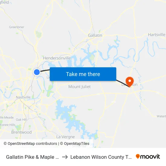 Gallatin Pike & Maple St Nb to Lebanon Wilson County TN USA map