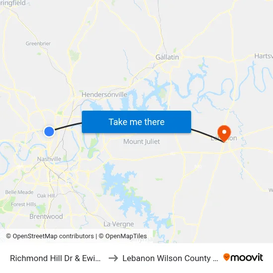 Richmond Hill Dr & Ewing Dr Sb to Lebanon Wilson County TN USA map