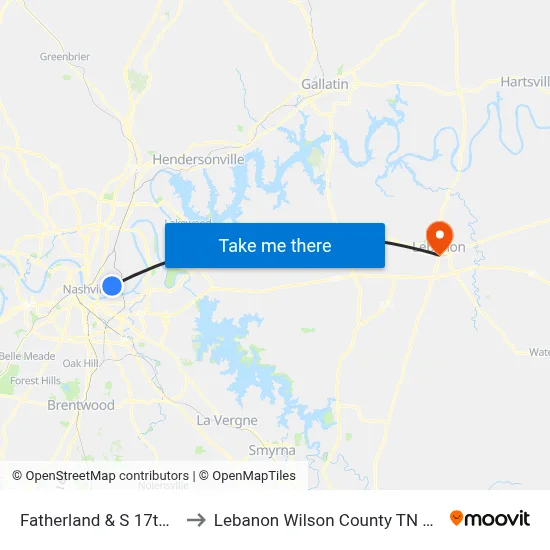 Fatherland & S 17th St to Lebanon Wilson County TN USA map