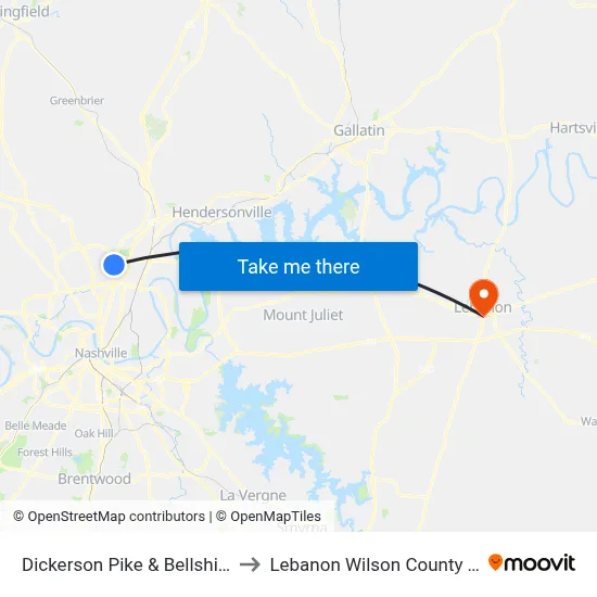 Dickerson Pike & Bellshire Dr Sb to Lebanon Wilson County TN USA map