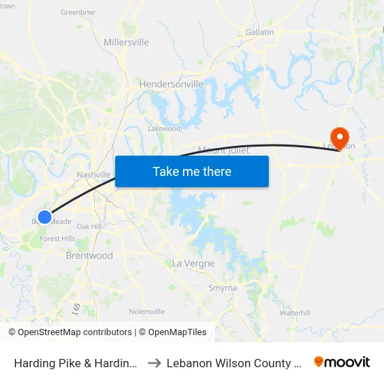 Harding Pike & Harding Pl Eb to Lebanon Wilson County TN USA map