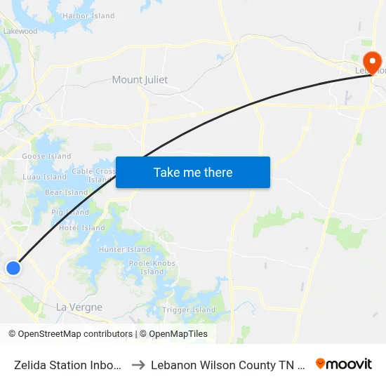 Zelida Station Inbound to Lebanon Wilson County TN USA map