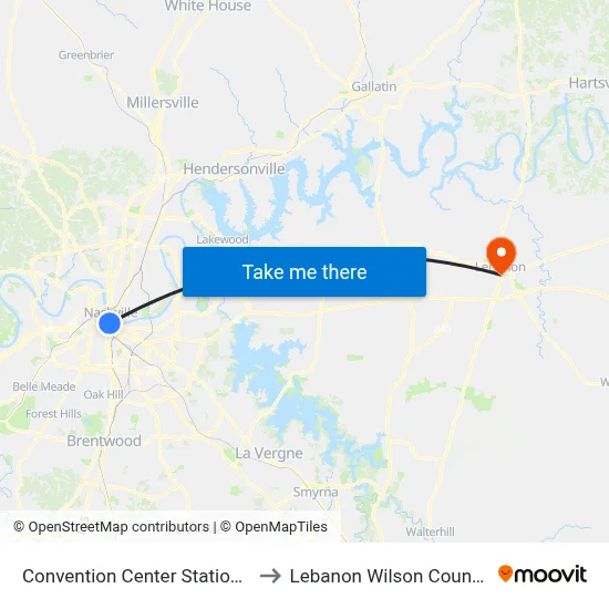 Convention Center Station Outbound to Lebanon Wilson County TN USA map