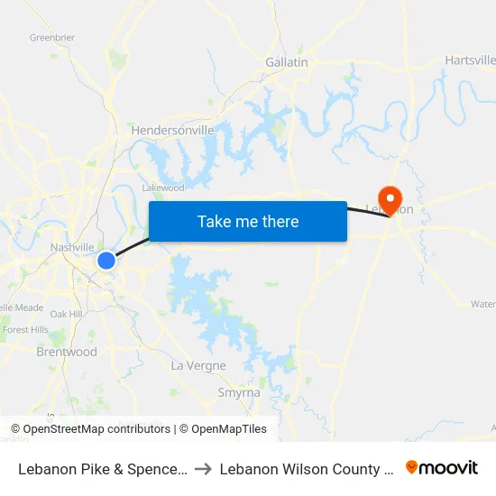 Lebanon Pike & Spence Ln Wb to Lebanon Wilson County TN USA map