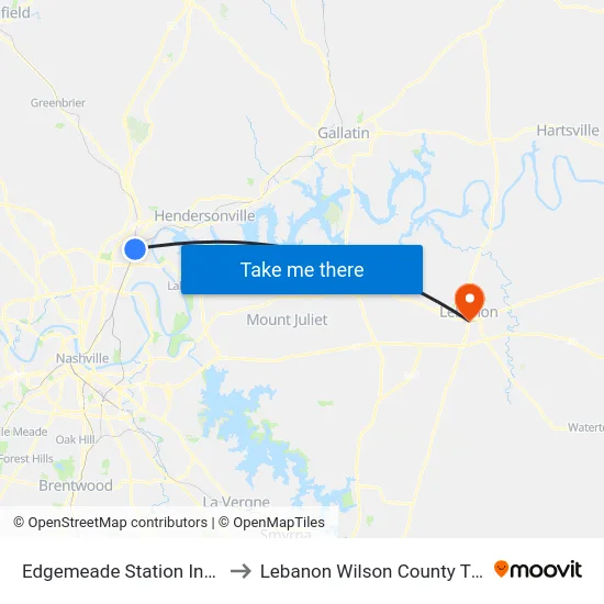 Edgemeade Station Inbound to Lebanon Wilson County TN USA map