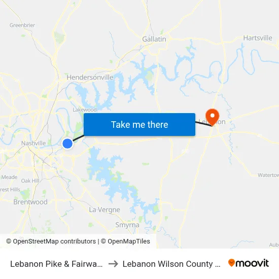 Lebanon Pike & Fairway Dr Eb to Lebanon Wilson County TN USA map