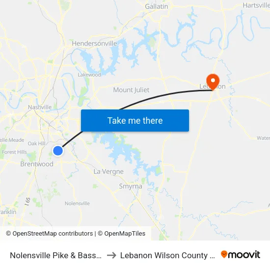 Nolensville Pike & Bass Ave Sb to Lebanon Wilson County TN USA map