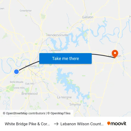 White Bridge Pike & Corbett Ln Sb to Lebanon Wilson County TN USA map