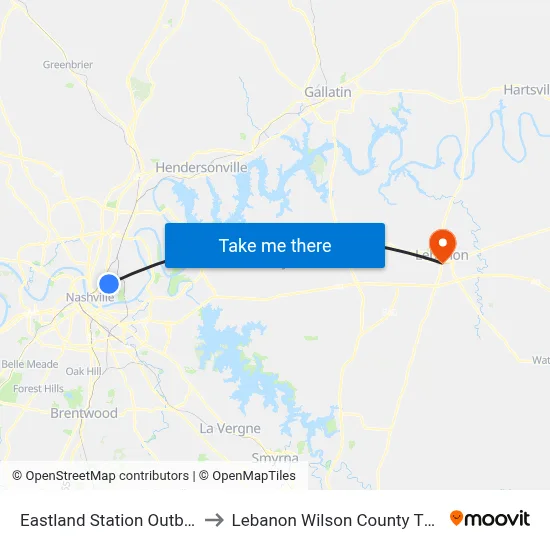 Eastland Station Outbound to Lebanon Wilson County TN USA map