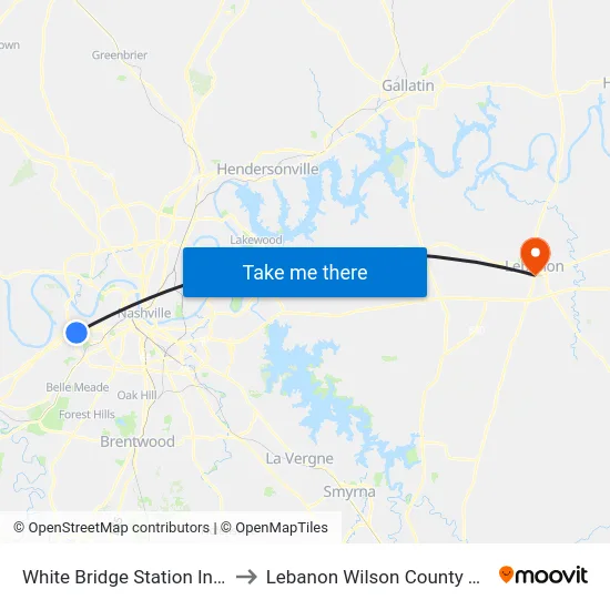 White Bridge Station Inbound to Lebanon Wilson County TN USA map