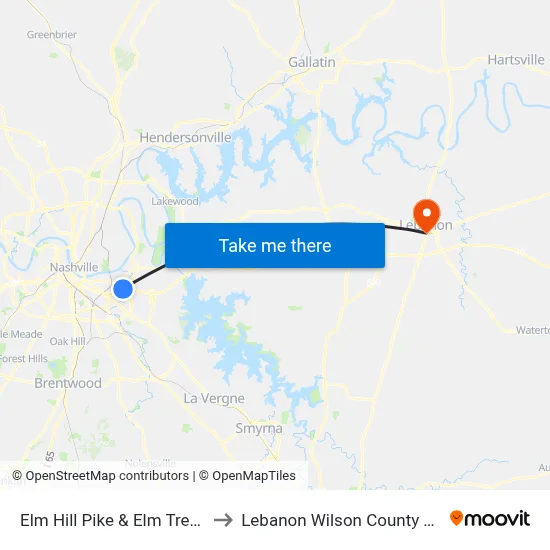 Elm Hill Pike & Elm Tree Dr Eb to Lebanon Wilson County TN USA map