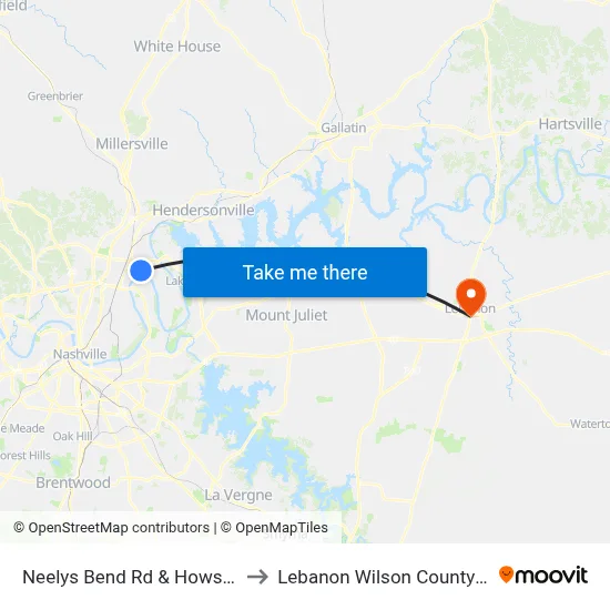 Neelys Bend Rd & Howse Ave Eb to Lebanon Wilson County TN USA map