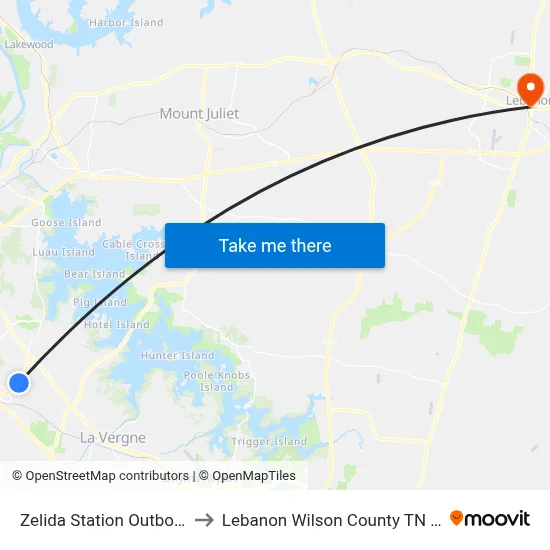 Zelida Station Outbound to Lebanon Wilson County TN USA map