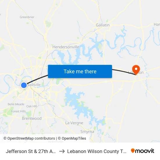 Jefferson St & 27th Ave Eb to Lebanon Wilson County TN USA map