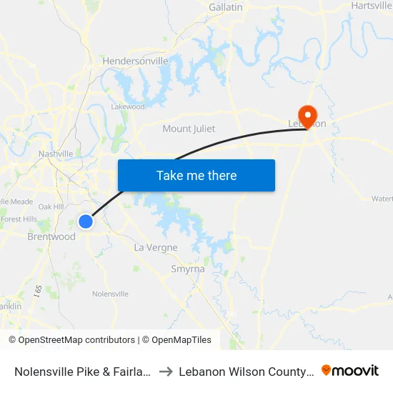 Nolensville Pike & Fairlane Dr Nb to Lebanon Wilson County TN USA map