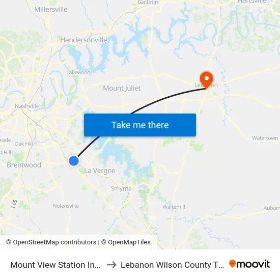 Mount View Station Inbound to Lebanon Wilson County TN USA map