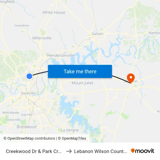 Creekwood Dr & Park Creek Dr Wb to Lebanon Wilson County TN USA map