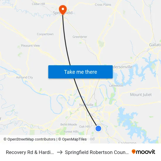 Recovery Rd & Harding Pl Eb to Springfield Robertson County TN USA map