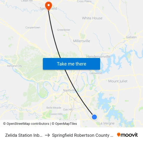 Zelida Station Inbound to Springfield Robertson County TN USA map
