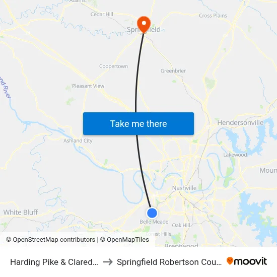 Harding Pike & Claredon Ave Eb to Springfield Robertson County TN USA map