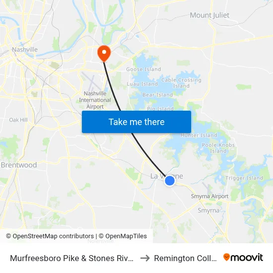 Murfreesboro Pike & Stones River Rd to Remington College map