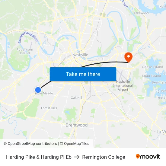 Harding Pike & Harding Pl Eb to Remington College map