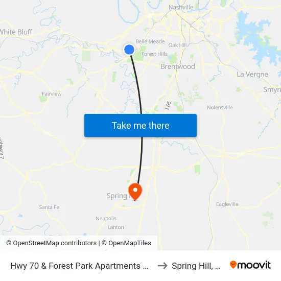 Hwy 70 & Forest Park Apartments Wb to Spring Hill, TN map