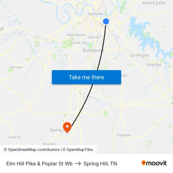 Elm Hill Pike & Poplar St Wb to Spring Hill, TN map