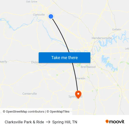Clarksville Park & Ride to Spring Hill, TN map