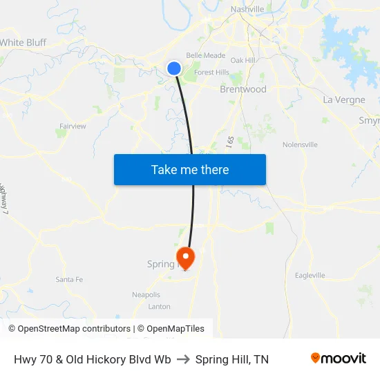 Hwy 70 & Old Hickory Blvd Wb to Spring Hill, TN map
