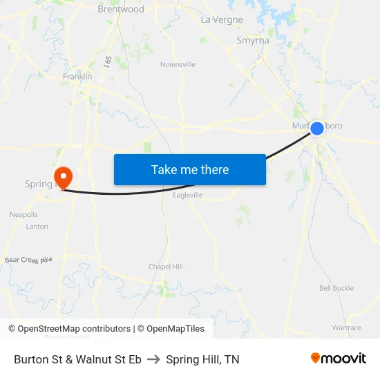 Burton St & Walnut St Eb to Spring Hill, TN map