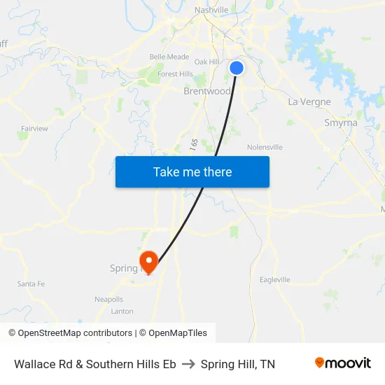 Wallace Rd & Southern Hills Eb to Spring Hill, TN map