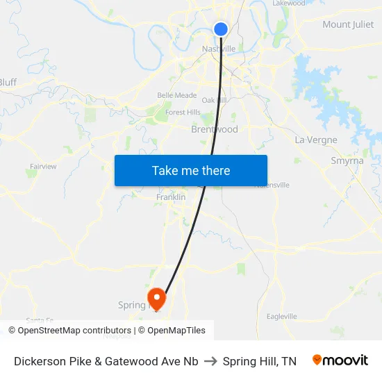 Dickerson Pike & Gatewood Ave Nb to Spring Hill, TN map