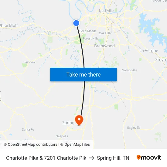 Charlotte Pike & 7201 Charlotte Pik to Spring Hill, TN map